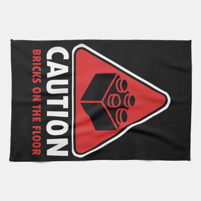 Funny Warning Caution Building Blocks Bricks On Fl Kitchen Towel (Horizontal)