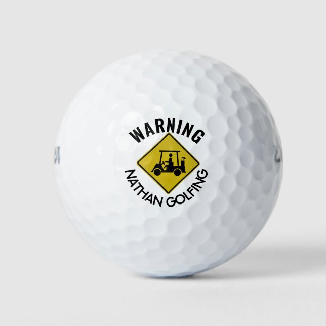 Funny Warning Sign Golf Cart Personalised Golf Balls (Front)