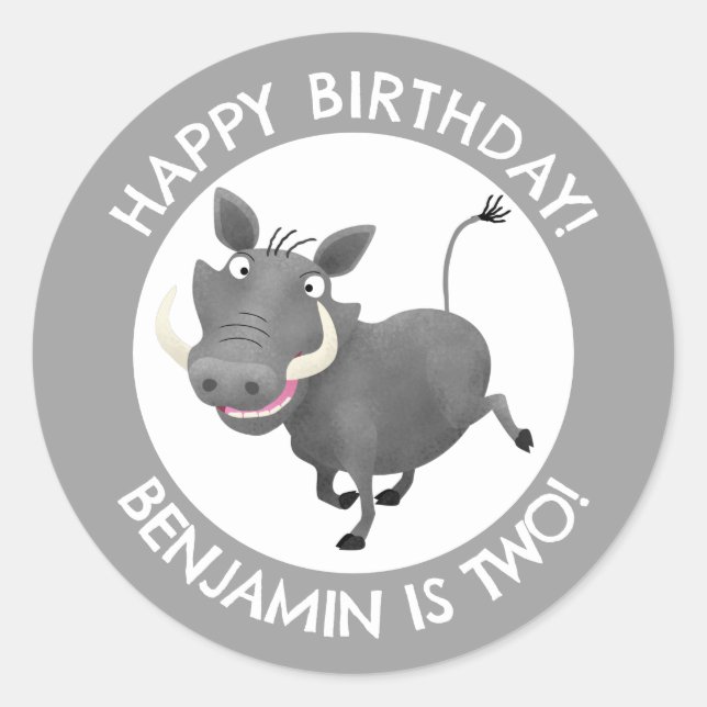 Funny warthog personalized birthday classic round sticker (Front)