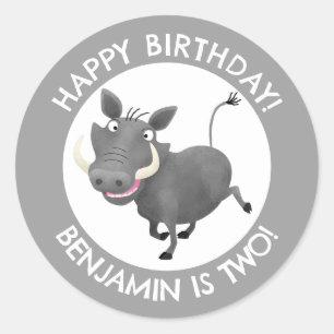Funny warthog personalized birthday classic round sticker