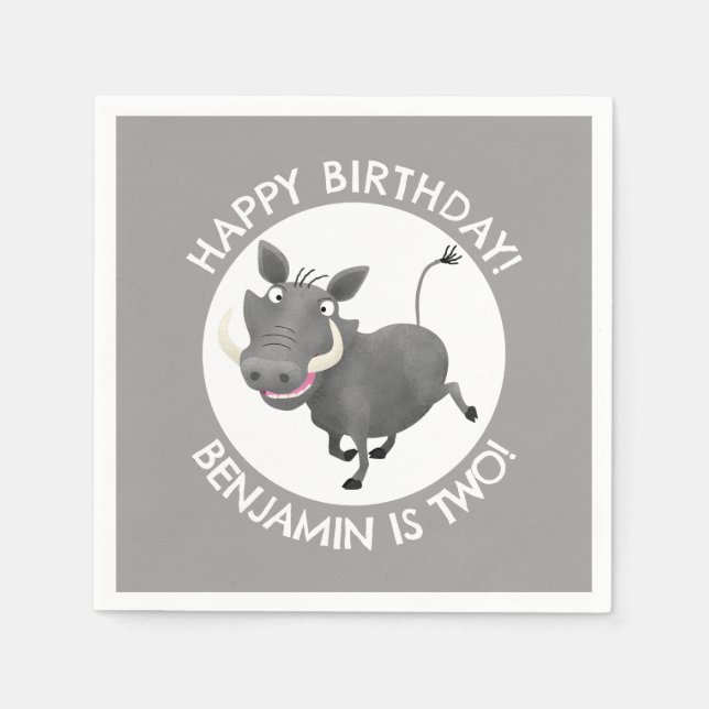 Funny warthog personalized birthday napkin (Front)