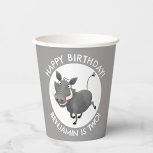 Funny warthog personalized birthday paper cups
