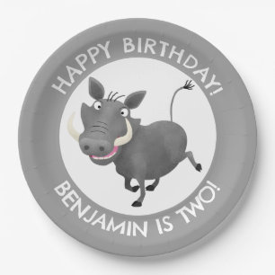 Funny warthog personalized birthday paper plate
