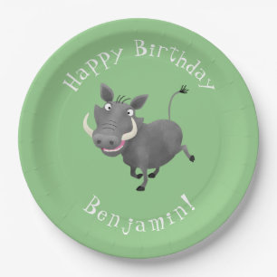 Funny warthog personalized birthday paper plate
