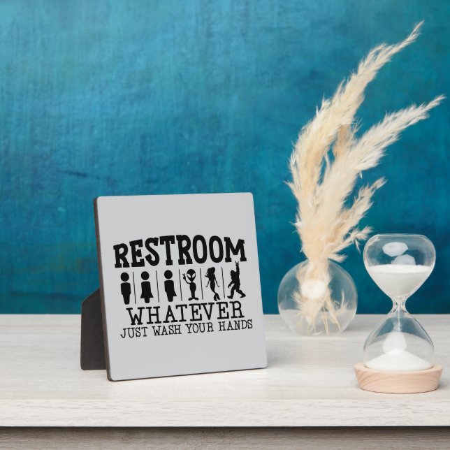 Funny Wash Your Hands Gender Neutral Restroom Plaque (Insitu)