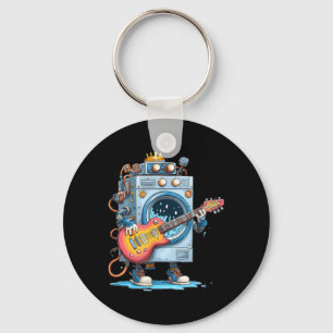 Funny Washing Machine Robot with E-Guitar Costume Keychain