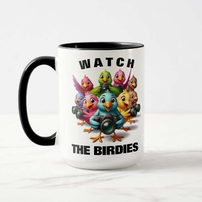Funny Watch the Birdies Shutterbugs Mug (Left)