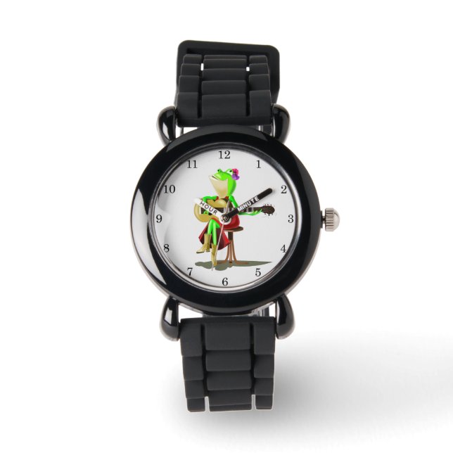 Funny Watch with Happy Frog Playing Guitar (Front)