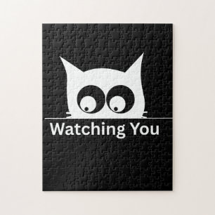 Funny Watching You Cat Cute Minimal Jigsaw Puzzle