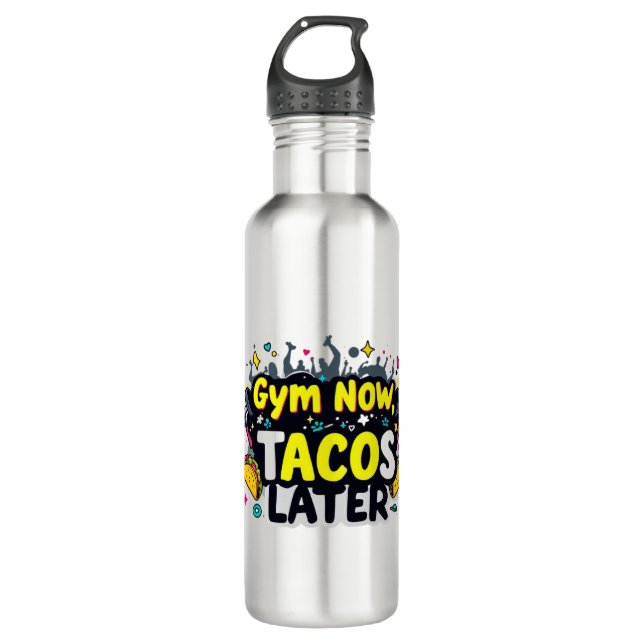 Funny Water Bottle – Fitness & Foodie Quote Design (Front)