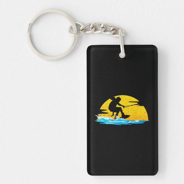 Funny Water Skiing Art For Wakeboarding Lovers Keychain (Front)