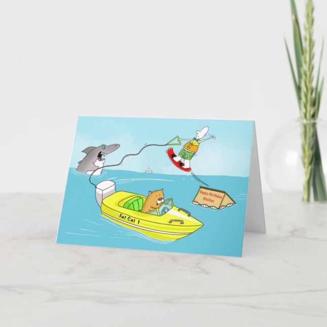 Funny water skiing happy birthday brother card (Front)