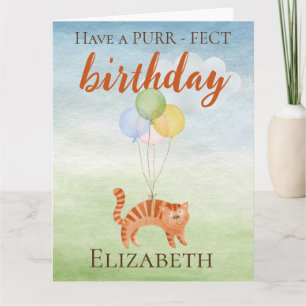 Funny Watercolor Birthday Cat Balloons Card