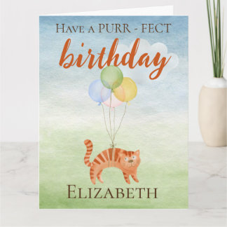 Funny Watercolor Birthday Cat Balloons Card