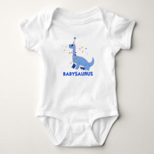 Funny Watercolor Blue Dinosaur T-Rex Personalized Baby Bodysuit