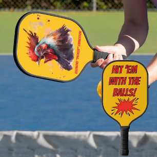 Funny Watercolor Chicken Personalized Pickleball Paddle
