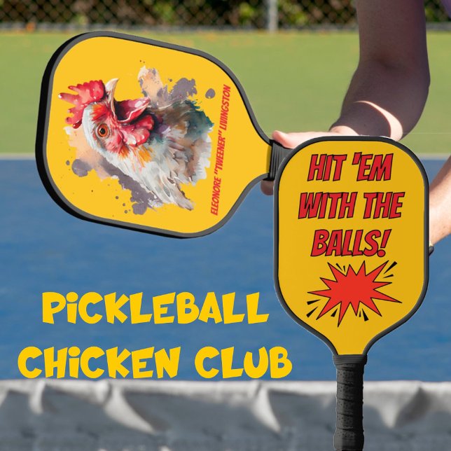 Funny Watercolor Chicken Personalized Pickleball Paddle (Creator Uploaded)