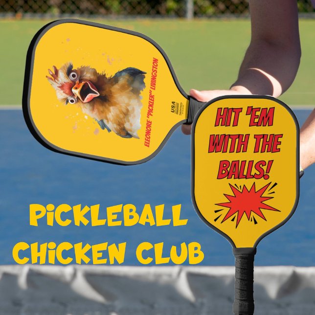 Funny Watercolor Chicken Personalized Pickleball Paddle (Creator Uploaded)