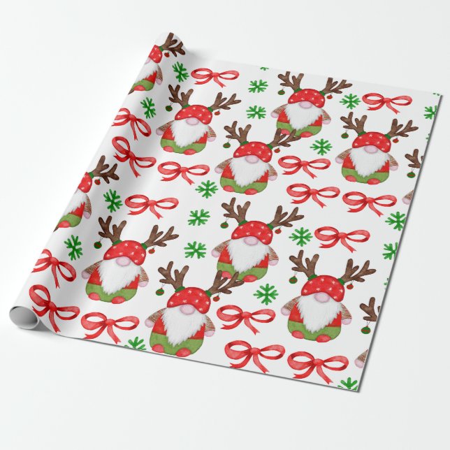 Funny Watercolor Christmas Gnomes  Wrapping Paper (Unrolled)