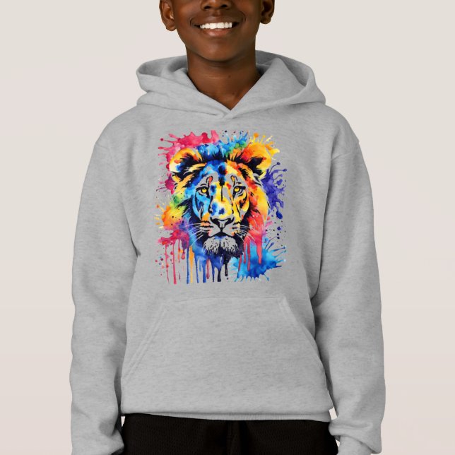 Funny watercolor colourful lion (Front)