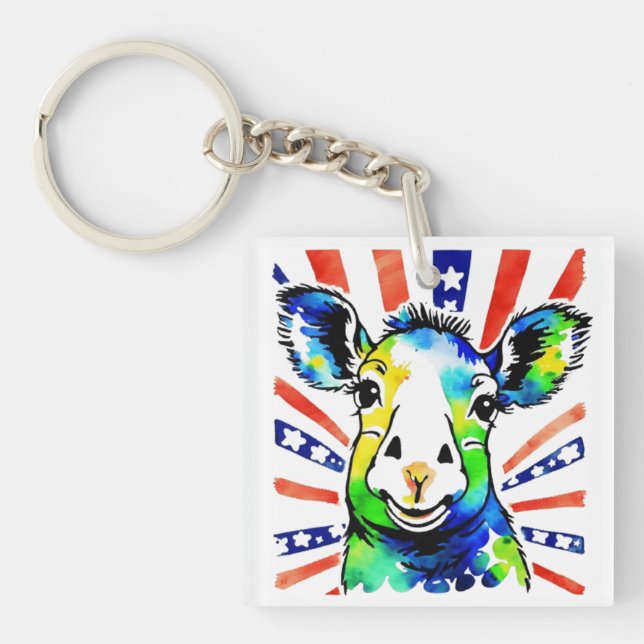 Funny watercolor colourful sheep keychain (Front)