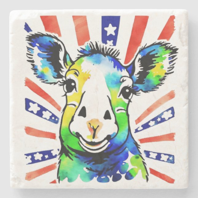 Funny watercolor colourful sheep stone coaster (Front)