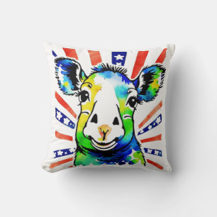 Funny watercolor colourful sheep throw pillow