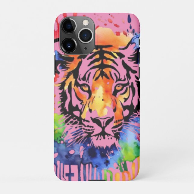 Funny watercolor colourful tiger iPhone case (Back)