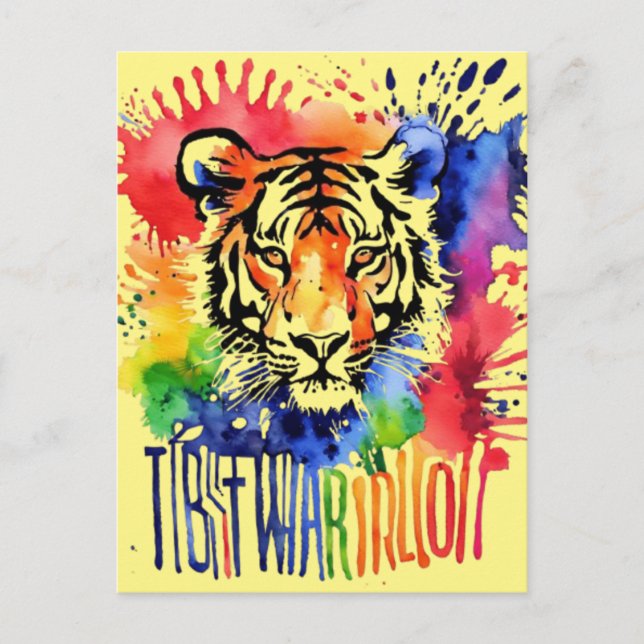 Funny watercolor colourful tiger postcard (Front)