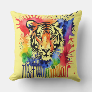 Funny watercolor colourful tiger throw pillow