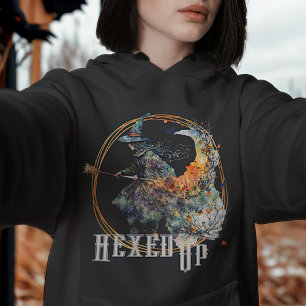 Funny Watercolor Creepy Witches Broom Halloween Hoodie