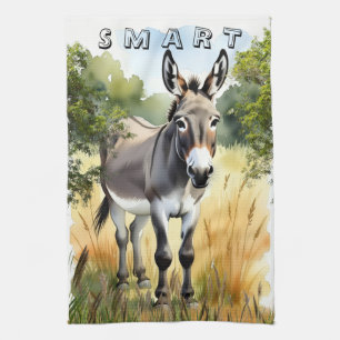 Funny Watercolor Donkey Burro Kitchen Towel