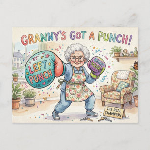 Funny Watercolor Grandmother Boxing Postcard