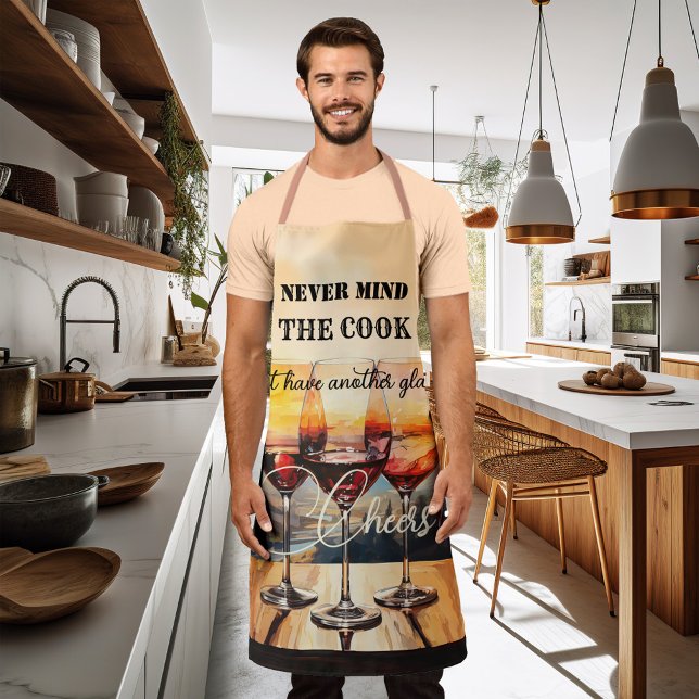 Funny Watercolor Happy Wine Lover  Apron (A personalized funny chef apron featuring a watercolor design with wine glasses)