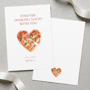 Funny Watercolor Heart Pizza Love Valentine's Day Holiday Card
