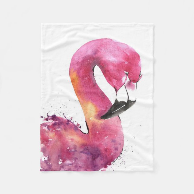 Funny Watercolor Pink Flamingo Gifts Lover Fleece Blanket (Front)