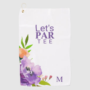 Funny Watercolor Purple Floral Script Monogram Golf Towel