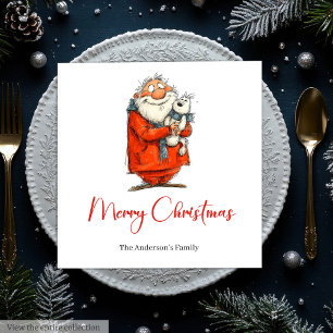 Funny Watercolor Santa Personalized Party Napkins