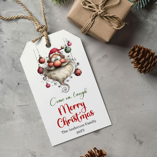 Funny watercolor Santa red green gift tag design