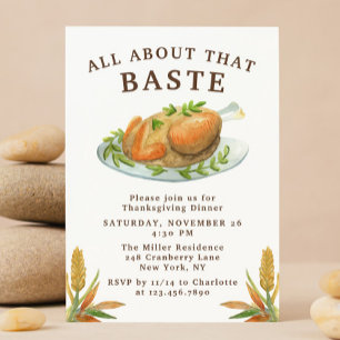 Funny Watercolor Turkey Thanksgiving Dinner Invitation