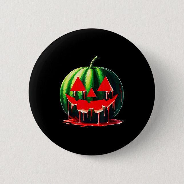 Funny Watermelon Jack O Lantern Soky Dripng Fruit  2 Inch Round Button (Front)