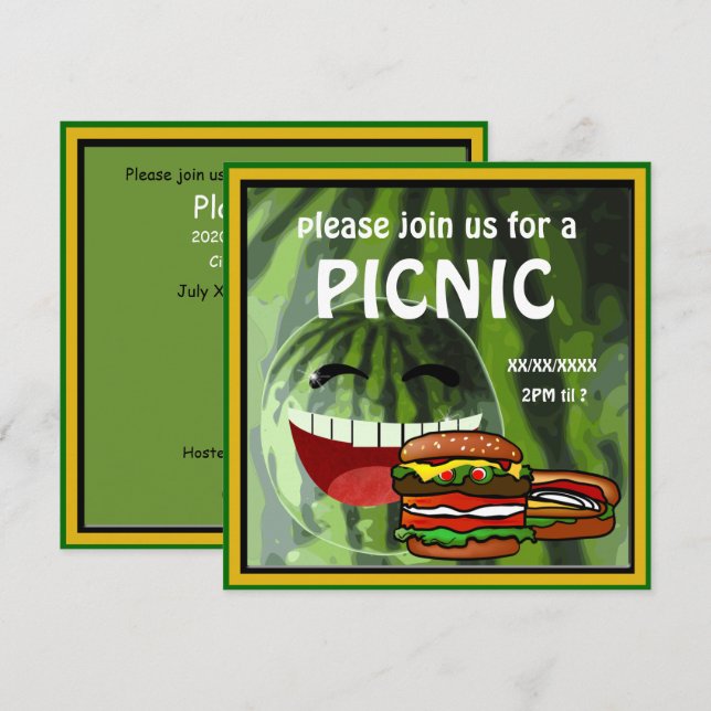 Funny Watermelon  Picnic Invitation (Front/Back)