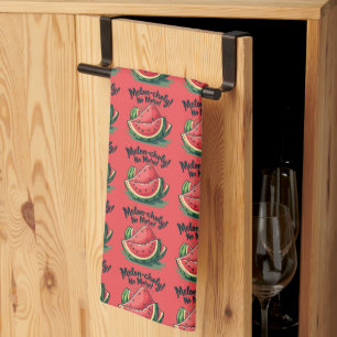 Funny Watermelon Pun "Melon-choly No More"  Kitchen Towel