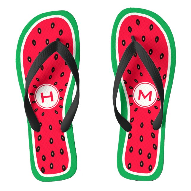 Funny Watermelon Slice with Personalized Monogram Flip Flops (Footbed)