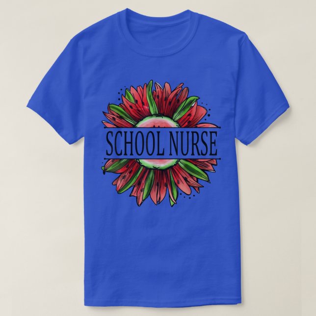 Funny Watermelon Sunflower School Nurse Watermelon T-Shirt (Design Front)