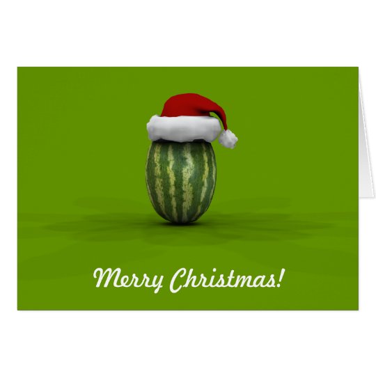 Funny Watermelon With Santa Claus Hat Card