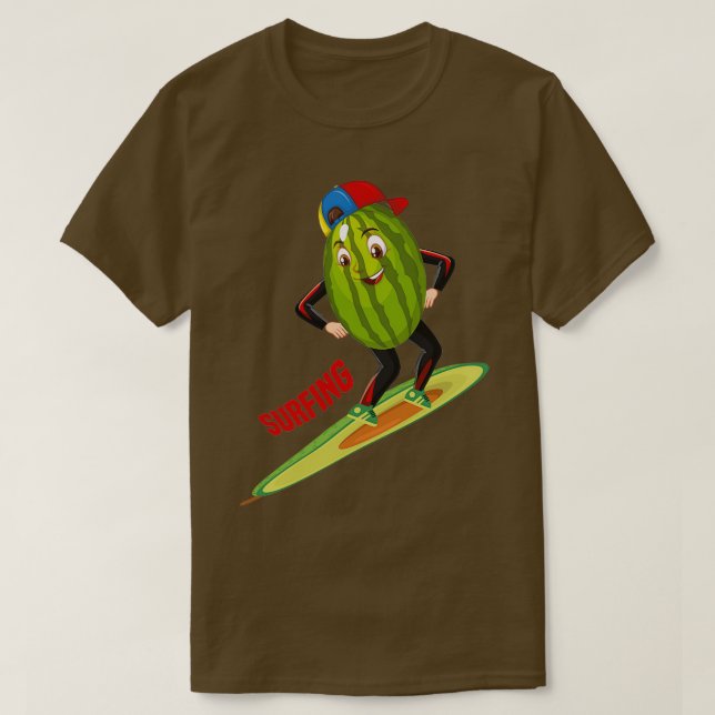 Funny Watermelone Surfing Using avocado sticker T-Shirt (Design Front)