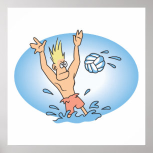 funny waterpolo dude cartoon poster