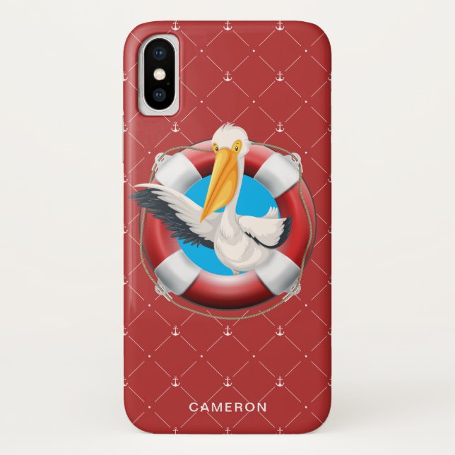 Funny Waving Pelican Nautical Add Your Name Case-Mate iPhone Case (Back)