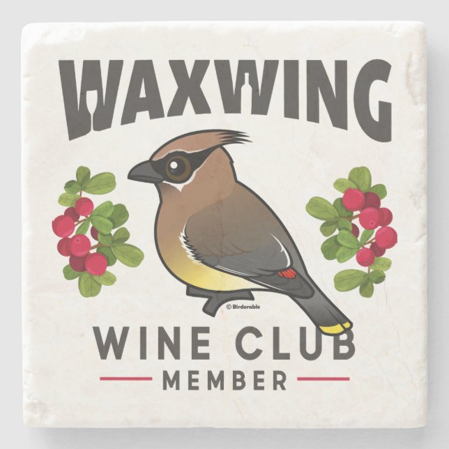 Funny Waxwing Wine Club Birdorable Stone Coaster (Front)